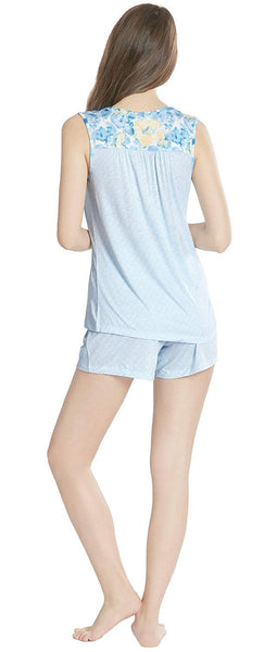 Ink+Ivy Diamond Block Women Pajamas Set, Pajama Shorts and Button Sleeveless Tops Sleepwear for Women, M
