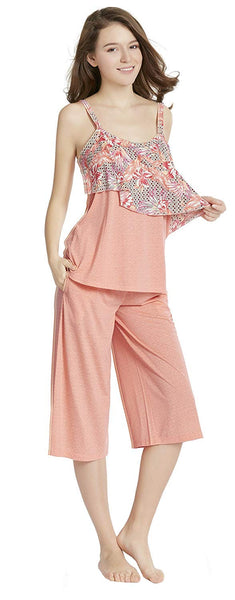 Summer Pajamas for Women, Camisole Capri Pajama for Woman - Pjs Women Tank Tops Lounge Capris Sets Bermuda S