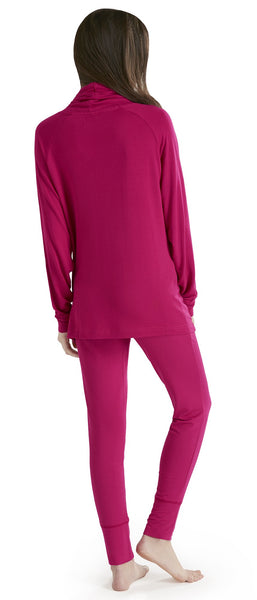 Ink+Ivy Long Sleeve Women Pajama Set - Comfy Pajamas for Woman, Solid Cowl Neck Shirts and Leggings Soft Lounge Wear, Scarlet Red S