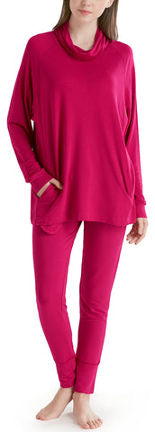 Ink+Ivy Long Sleeve Women Pajama Set - Comfy Pajamas for Woman, Solid Cowl Neck Shirts and Leggings Soft Lounge Wear, Scarlet Red S