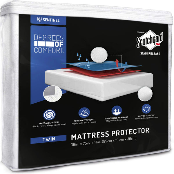 Degrees of Comfort Waterproof Mattress Protector - Breathable Deep Pocket Bed Cover with 3M Scotchgard Stain Release Technology |Protect from Urine, Spills and Any Liquid