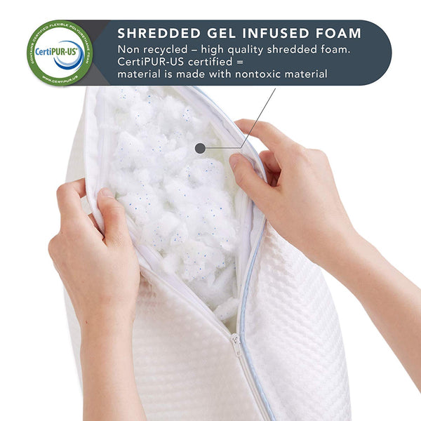 [Advanced] Cooling Pillow w/Shredded Memory Foam| Certipur with Extra Foam Included - Back, Side & Stomach Sleepers Stay Cool & Comfortable w/Patented Triple Vent Cooling System