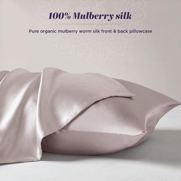 Silk Pillowcase for Hair and Skin - 100% Organic Pure Mulberry Worm Silk - Hidden Zipper - Premium, Soft, Allergen Resistant - Luxurious Silk