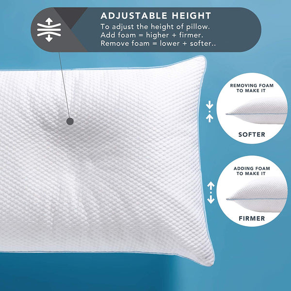 [Advanced] Cooling Pillow w/Shredded Memory Foam| Certipur with Extra Foam Included - Back, Side & Stomach Sleepers Stay Cool & Comfortable w/Patented Triple Vent Cooling System