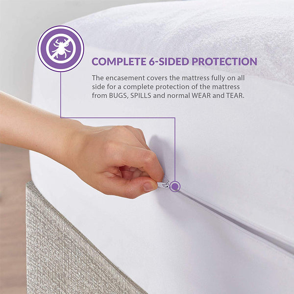 Degrees of Comfort Waterproof Zippered Mattress Encasement - Breathable Bed Bug Mattress Cover with Advance Patented Zipper Flap Design - 3M Scotchgard Stain Release Technology