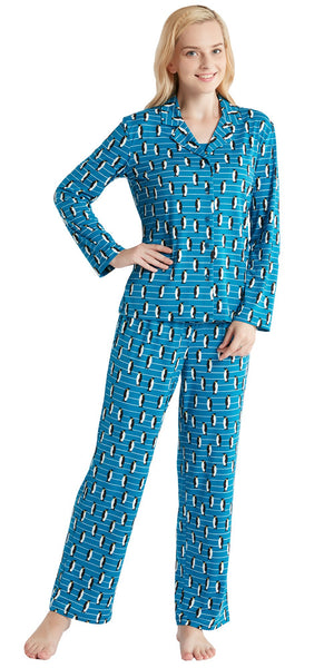 3-PK Pajama Set for Women, Ladies Sleepwear Pajamas with Tops, Button Down & Pants, Navy S