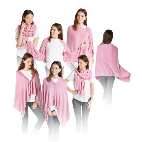 Ink+Ivy Cashmere Feel Wrap Scarf Shawl for Women, Soft Shrug Vest Shawls One Size 5 in 1, Pink