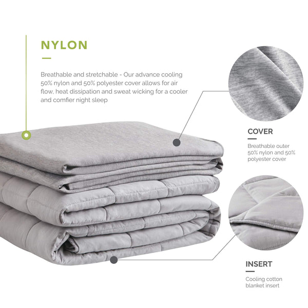 Degrees of Comfort [Advance] Cooling Weighted Blanket with Inner Cotton Insert Patented Zoning Design Distributes Weight to Sides (Grey/Grey 12lbs 48x72)