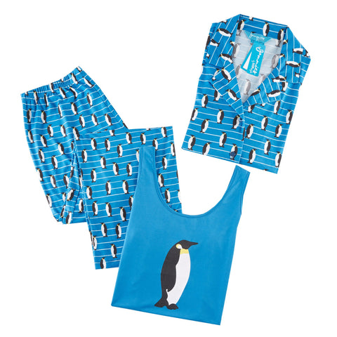3-PK Pajama Set for Women, Ladies Sleepwear Pajamas with Tops, Button Down & Pants, Navy S