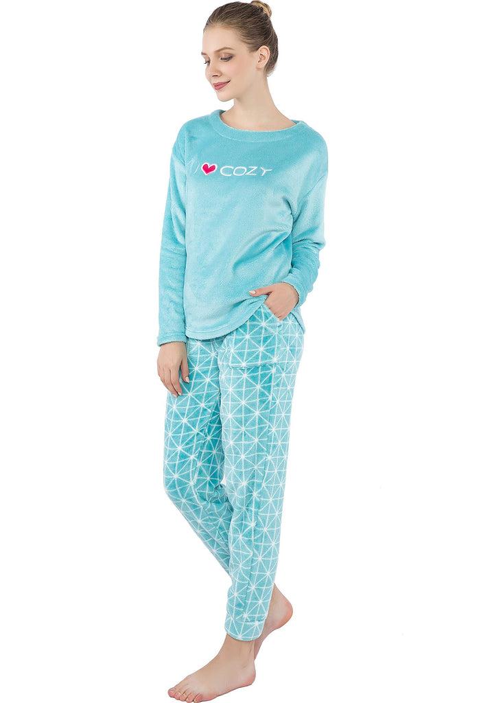 Fleece Pajamas for Women, Microfleece Pullover Sweater Top and