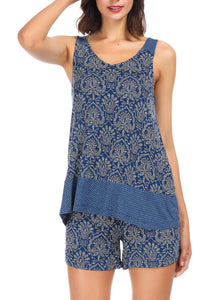 Ink+Ivy Shorts and Tank Top Pajama Set for Women, Summer Sleepwear Cute Loungwear, Bandhani Navy Large